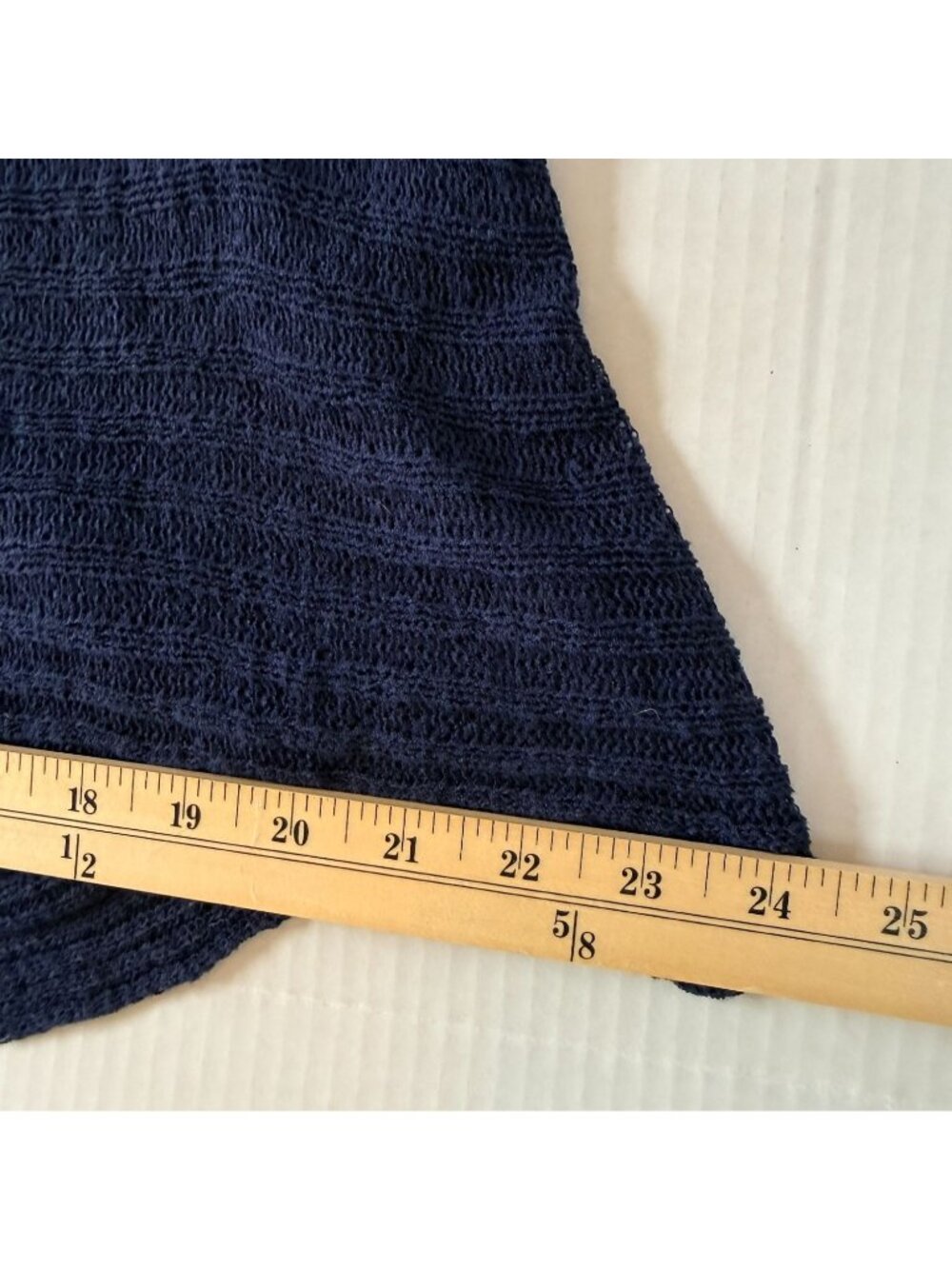 Navy Blue Open Front Knit Cardigan S Shawl Collar Crochet Back Boho Romantic - Picture 7 of 8